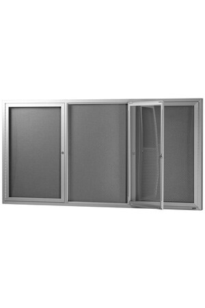 Visionchart Be Noticed Hinged Door Notice Case (1830 x 1220mm) - 3 Door Silver Frame & Grey Pinnable Fabric