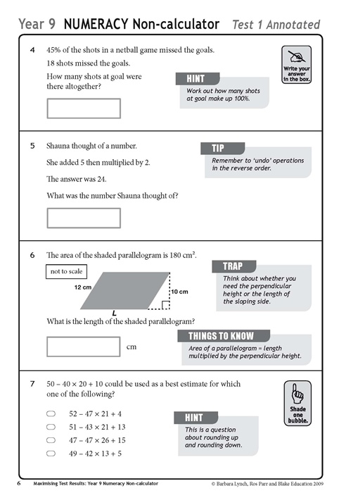 Maximising Test Results NAPLAN style Numeracy Year 9 Non 