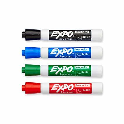 Expo Whiteboard Markers - Dry Erase Bullet Tip (Assorted): 4 Pack (Box ...
