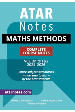 ATAR Notes VCE - Units 1 & 2 Complete Course Notes: Maths Methods (2024-2026)