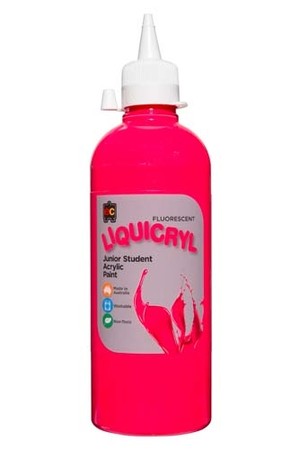 Liquicryl Fluorescent Junior Acrylic Paint 500mL - Pink