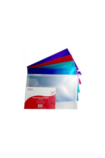 Stat Document Wallet - Foolscap with Gusset: Pack of 10 (Assorted Colours)