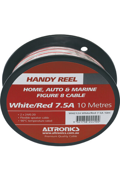 Altronics 18AWG White/Red 10m Figure 8 Handy Cable Reel