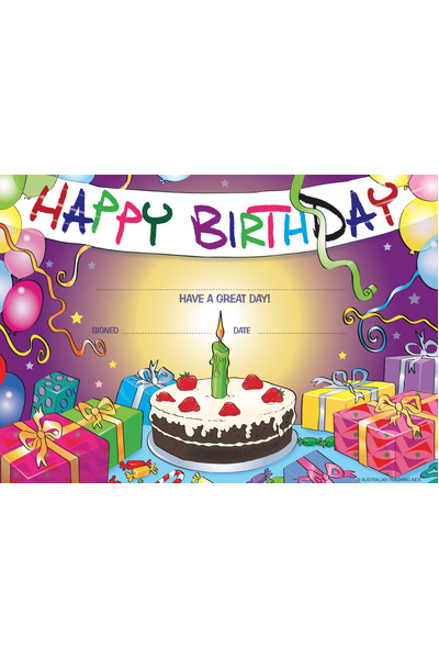 Happy Birthday Cake Merit Certificate - Pack of 100 (Previous Design)