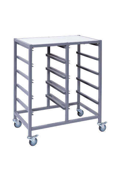 Double Tote Tray Trolley Frame (White/ Woodgrain Top)