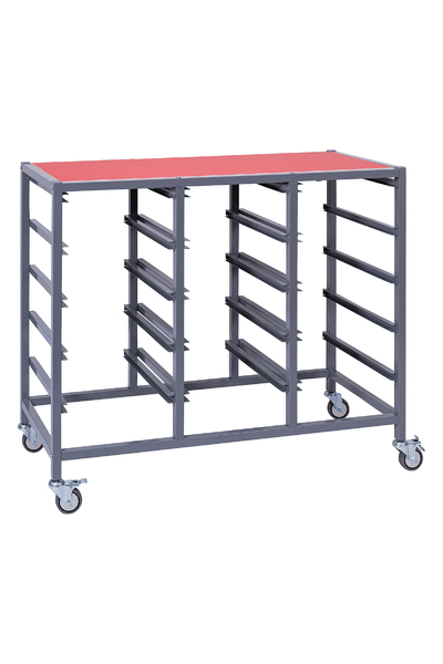 Triple Tote Tray Trolley Frame (Red / Green Top)