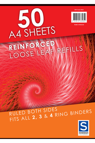 Sovereign Loose Leaf Reinforced Refills (A4) - Ruled: Pack of 50