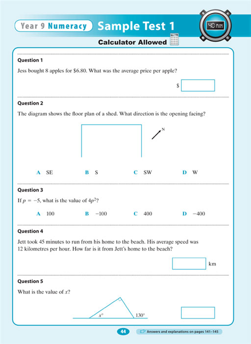 Excel NAPLAN Style Numeracy Test Year 9 Pascal Press Educational 